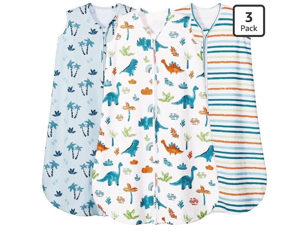david’s kids NEW 3 Pack Cotton Baby Sleep Sacks 12-18M Dinosaur Wearable Blanket